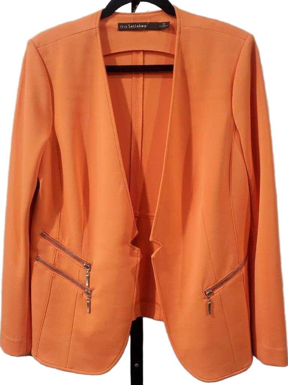 Iris Setlakwe Women's Jacket 12 Orange Statement Blazer with Zipper Pockets